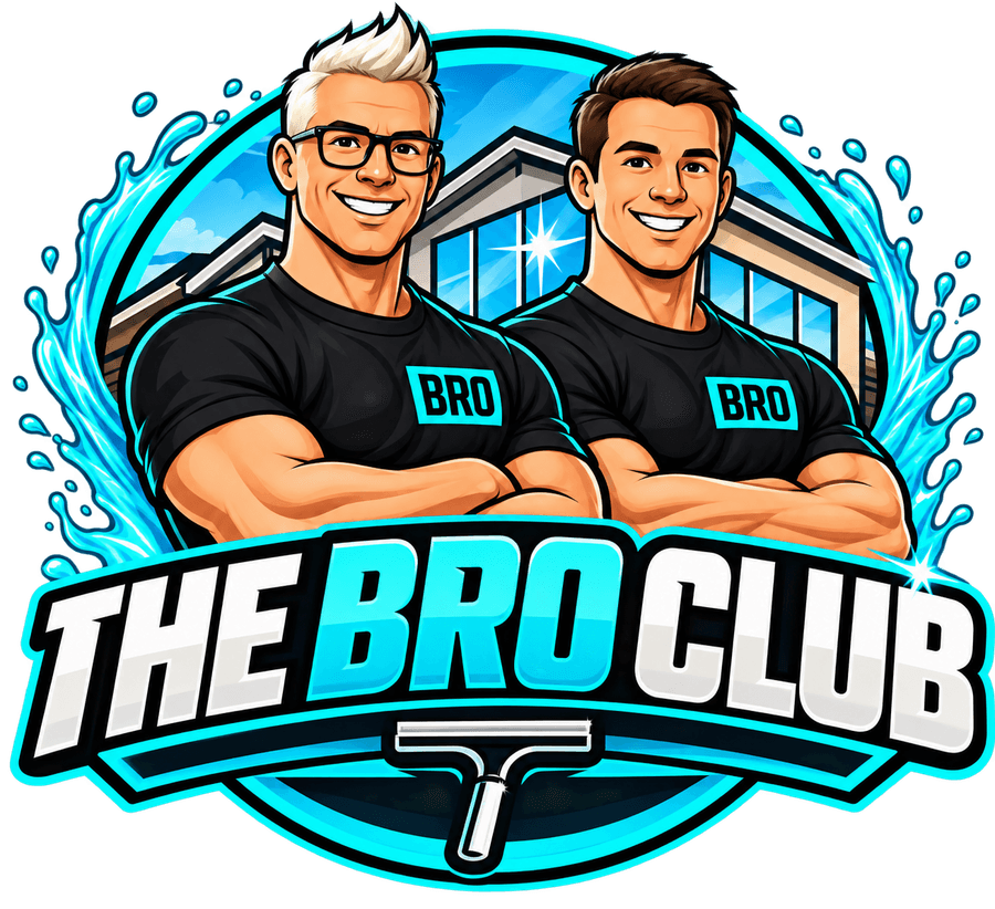 The Bro Club emblem: two cartoon Olsen brothers in BRO shirts with a squeegee