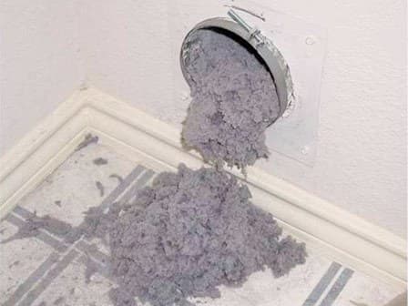 Lint and debris removed from a dryer vent line — shop vacuum and filter, East Valley Arizona